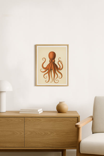Red Octopus Wall Art – Vintage Scientific Style