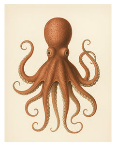 Red Octopus Wall Art – Vintage Scientific Style