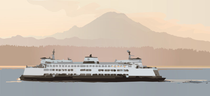 Mount Rainier Sunrise Art Print – Washington State Ferry Print