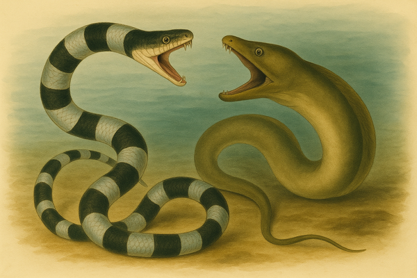 Illustration of two snakes facing each other with a gradient background