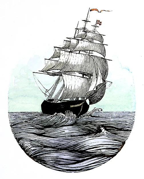 Tall Ship Wall Art – Vintage Maritime Print, Hand-Signed