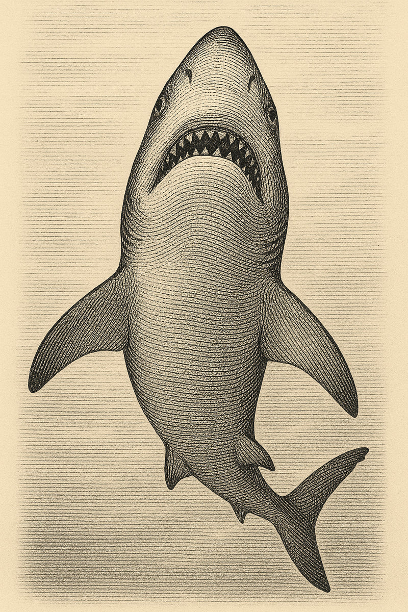 Vintage Shark Art Print – Hand-Drawn Ocean Predator Illustration