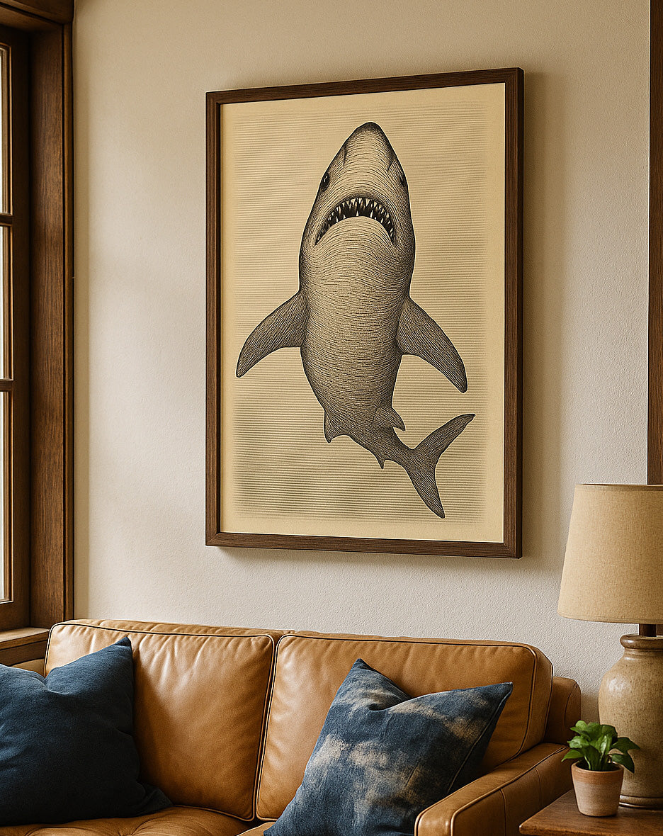 Vintage Shark Art Print – Hand-Drawn Ocean Predator Wall Decor