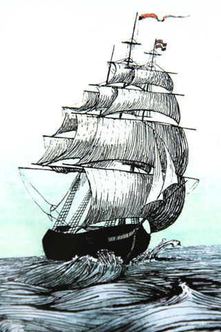 Tall Ship hand colored drawing