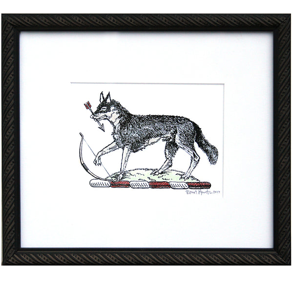 Wolf Heraldic Art Print – Medieval Coat of Arms with Bow & Arrow