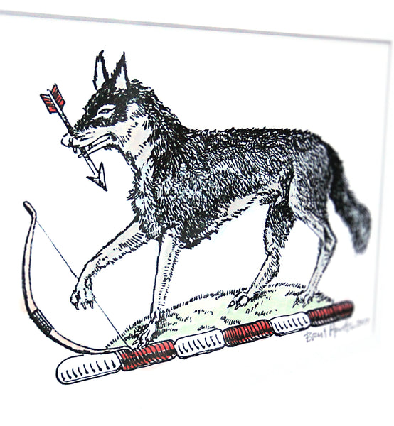 Wolf Heraldic Art Print – Medieval Coat of Arms with Bow & Arrow