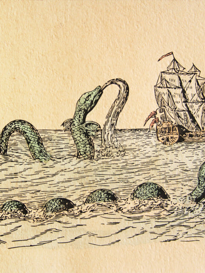 Vintage sea serpent wall art print – hand-drawn nautical decor