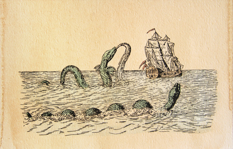 Vintage sea serpent wall art print – hand-drawn nautical decor